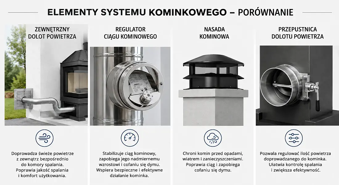dolot powietrza regulator ciągu kominowego nasada i przepustnica – różnice