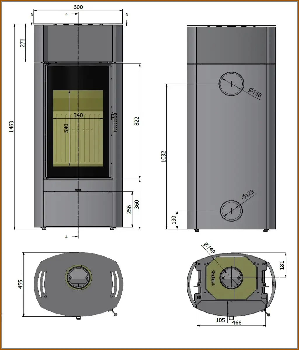 Rysunek-techniczny-z-wymiarami-pieca-kominkowego-Hajduk-ARCO-F3A