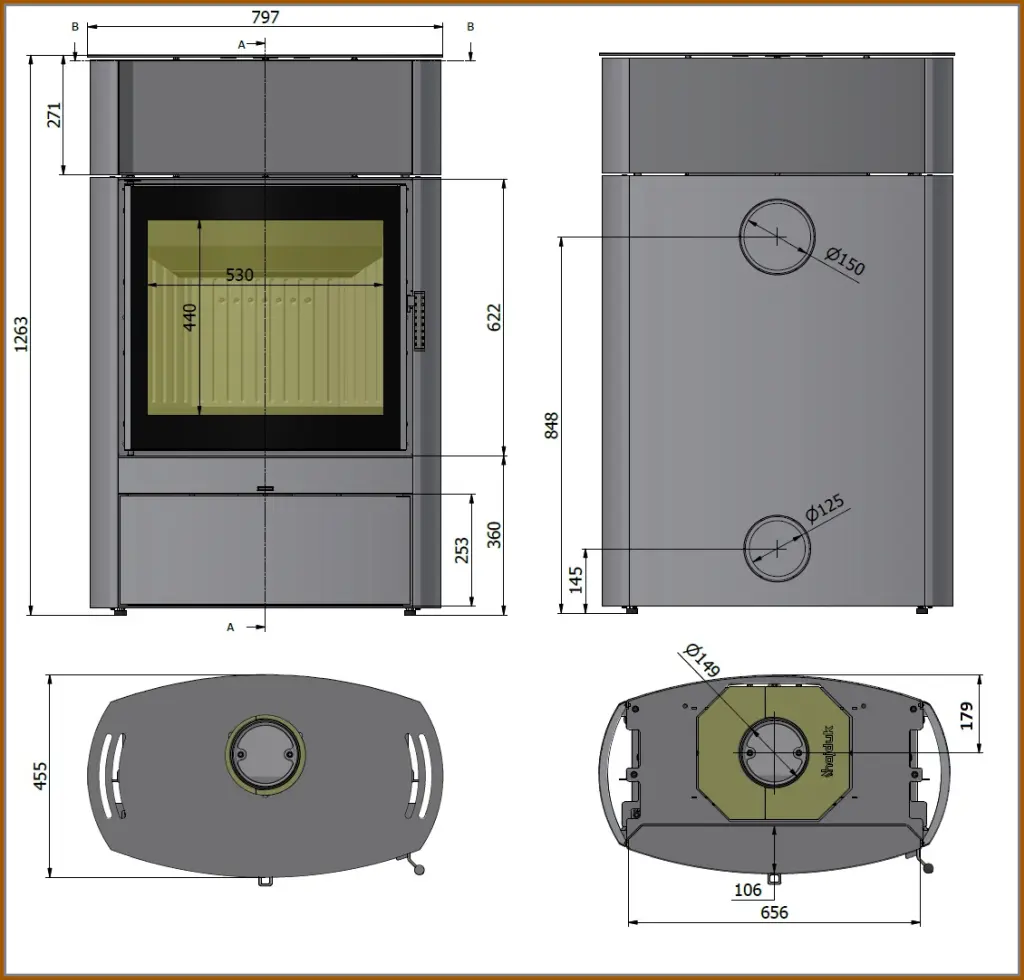 Rysunek-techniczny-z-wymiarami-pieca-kominkowego-Hajduk-ELIPSE-F3A