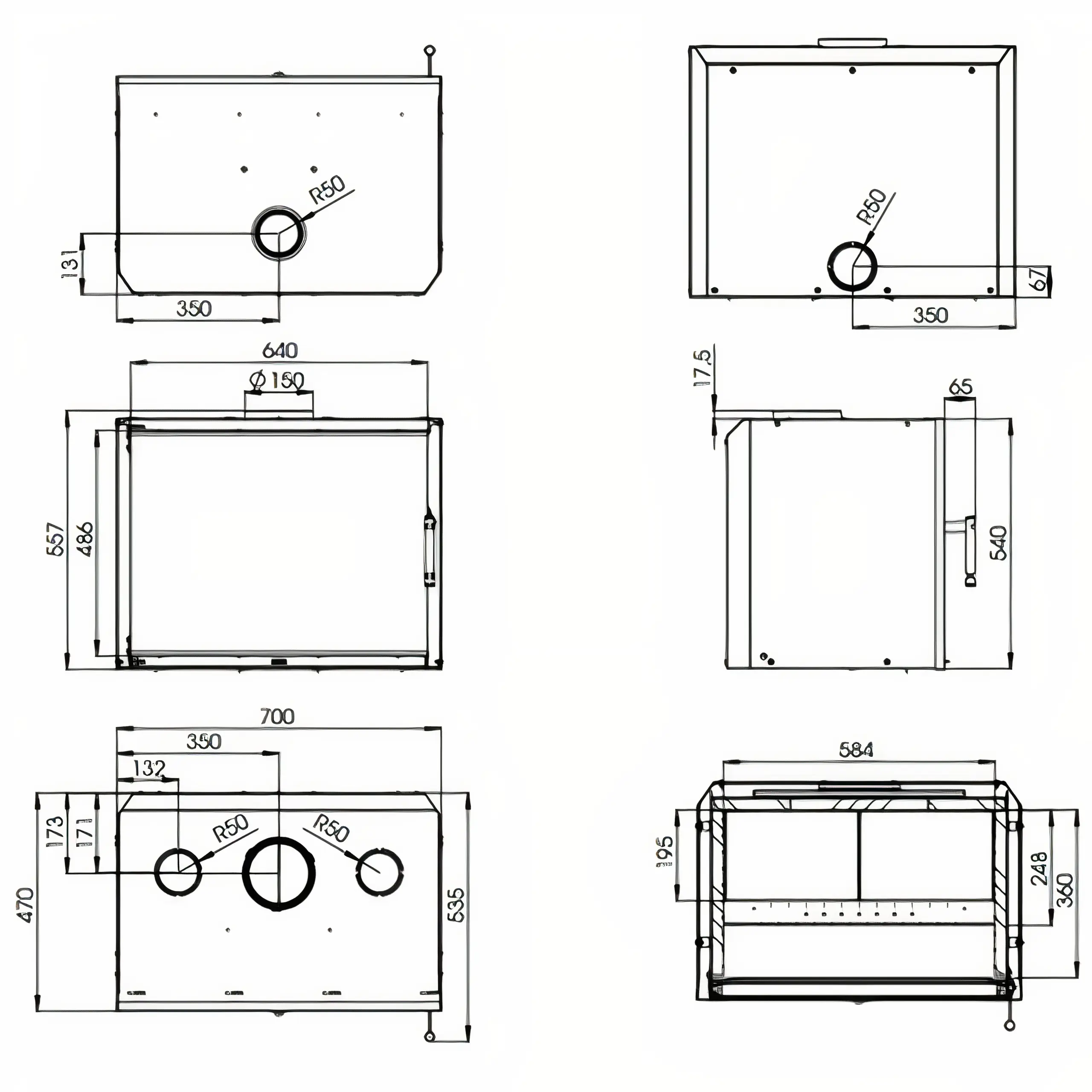 Kaseta kominkowa-Hitze-Cubo-700—rysunek-z-wymiarami
