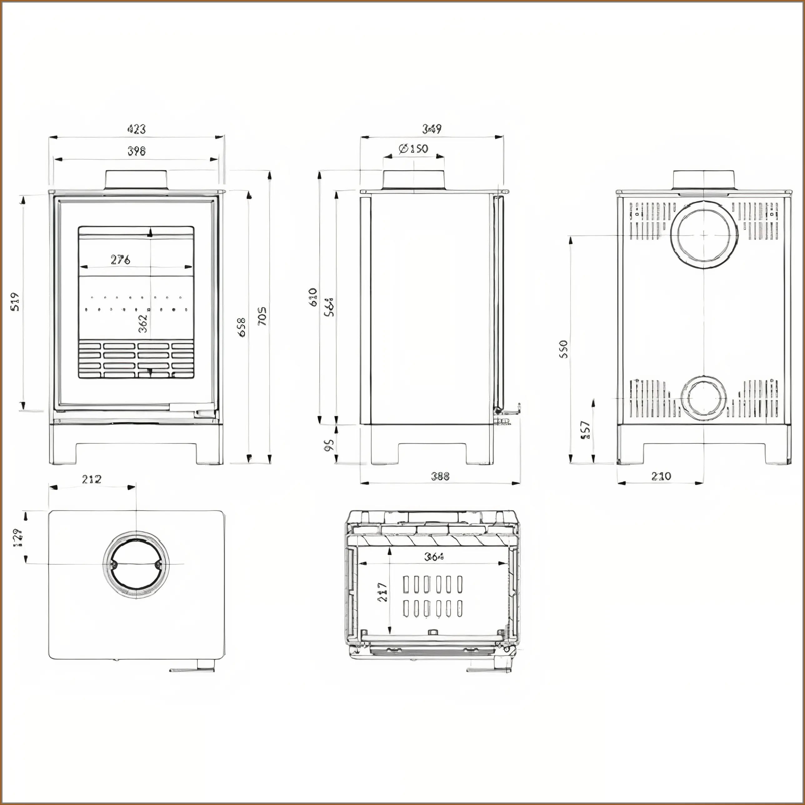 Rysunek-techniczny-z-wymiarami-pieca-kominkowego-Kawmet-Harita-S15i-Basic-Eco