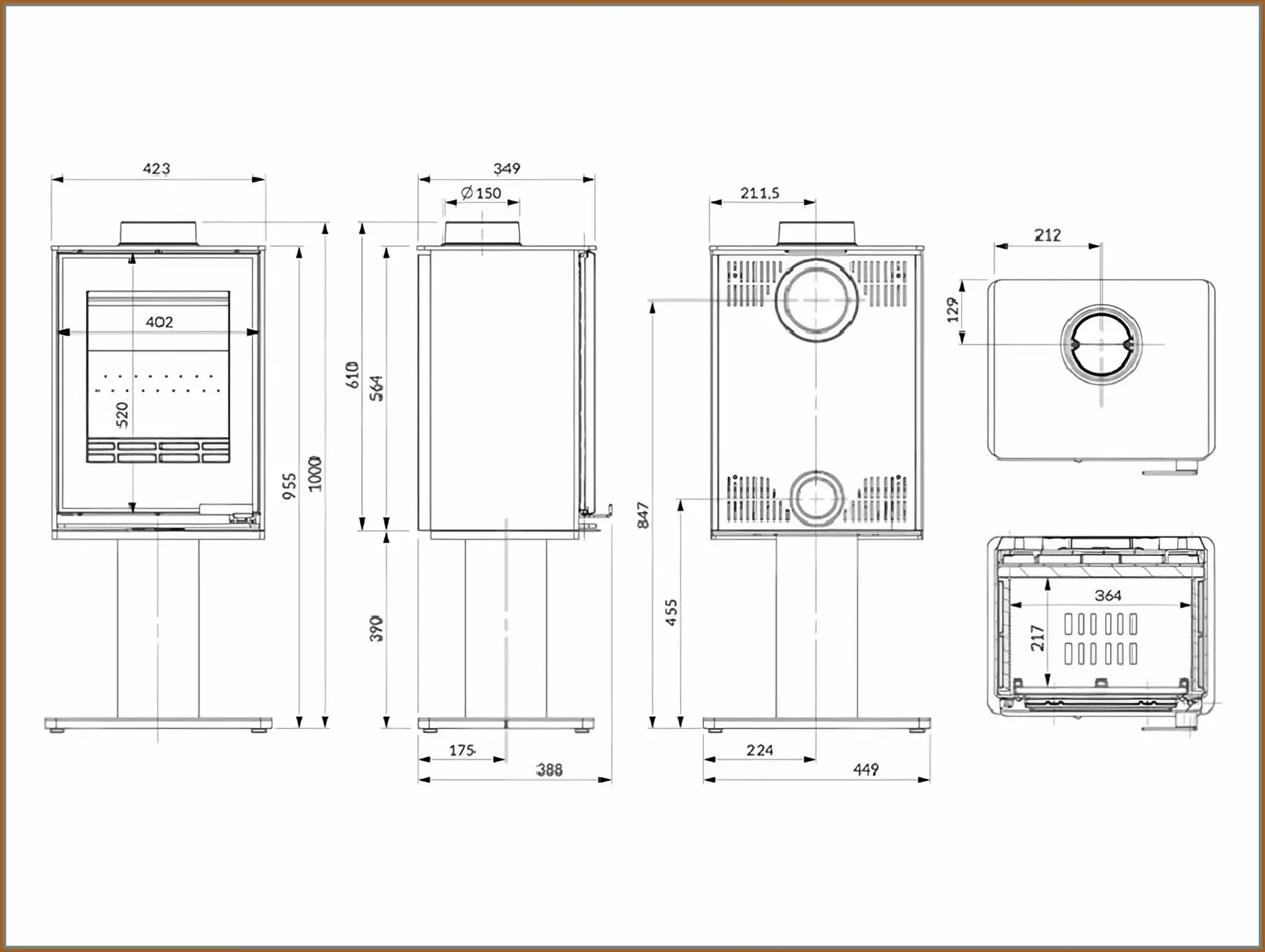 Piec-wolnostojący-Kawmet-HARITA-S15i-Leg-Decor-ECO-rysunek