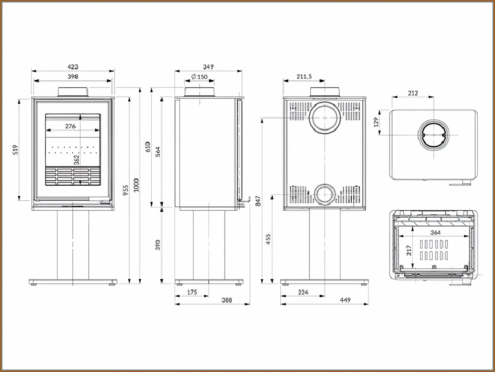 Piec-wolnostojący-Kawmet-HARITA-S15i-Leg-ECO-rysunek