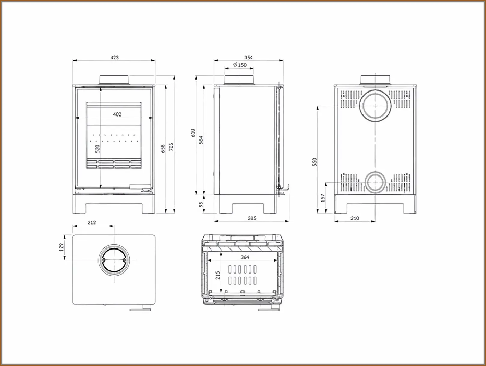 Rysunek-techniczny-z-wymiarami-pieca-kominkowego-Kawmet-Harita-S15i-Basic-Decor