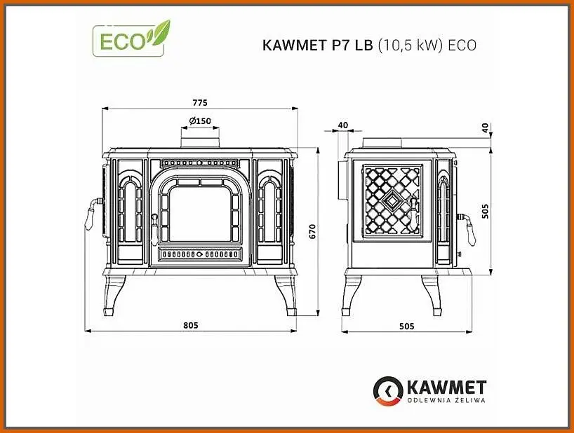 Piec-kominkowy-Kawmet-P7-(10,5-kW)-rysunek-z-wymiarami