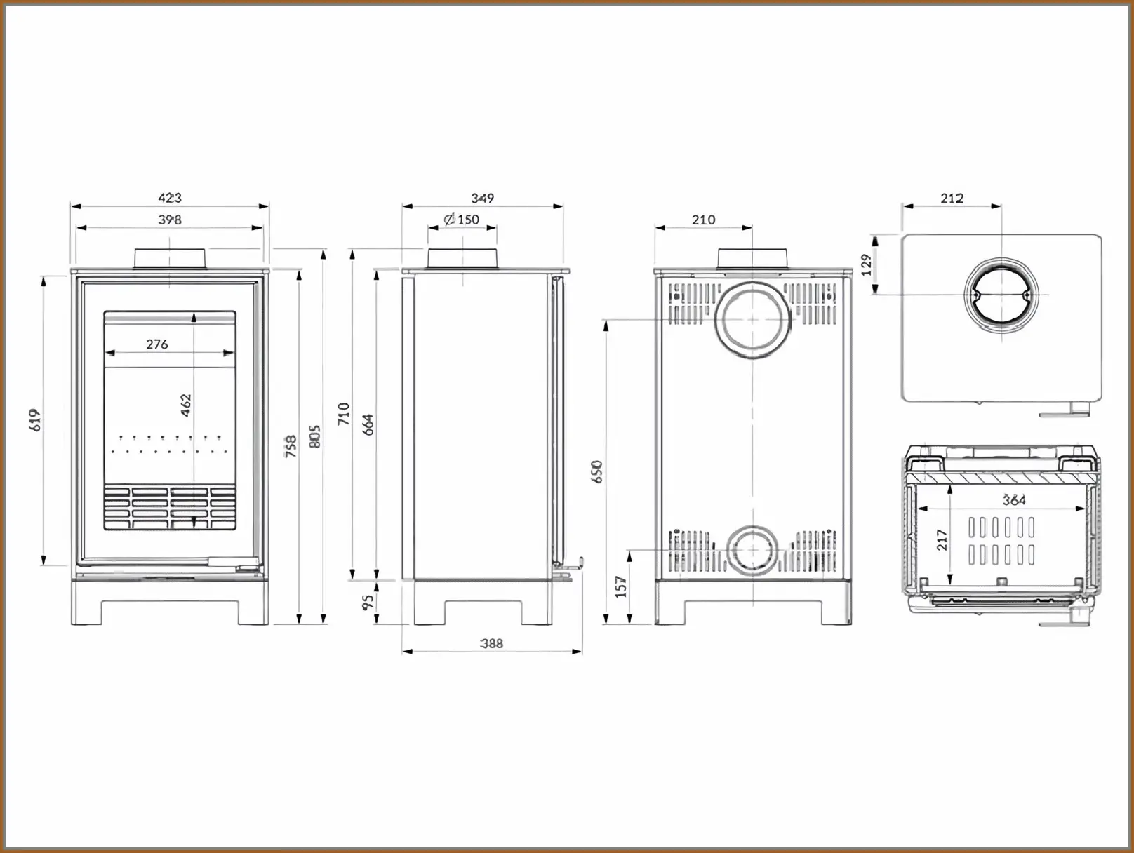 Piec wolnostojący stalowo żeliwny o mocy 9,5 kW KAWMET VENUS S16 Basic ECO VENUS-S16-Basic-ECO-rysunek