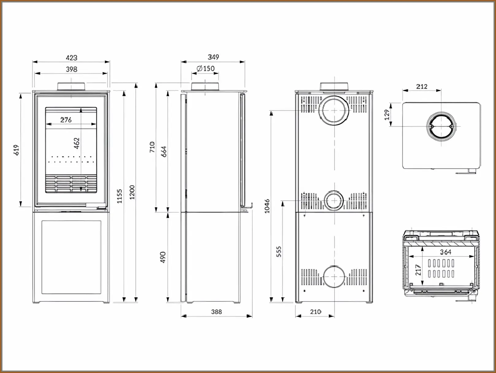 Piec wolnostojący stalowo żeliwny 9,5 kW KAWMET VENUS S16 L-Box ECO VENUS-S16-L-BOX-ECO-rysunek