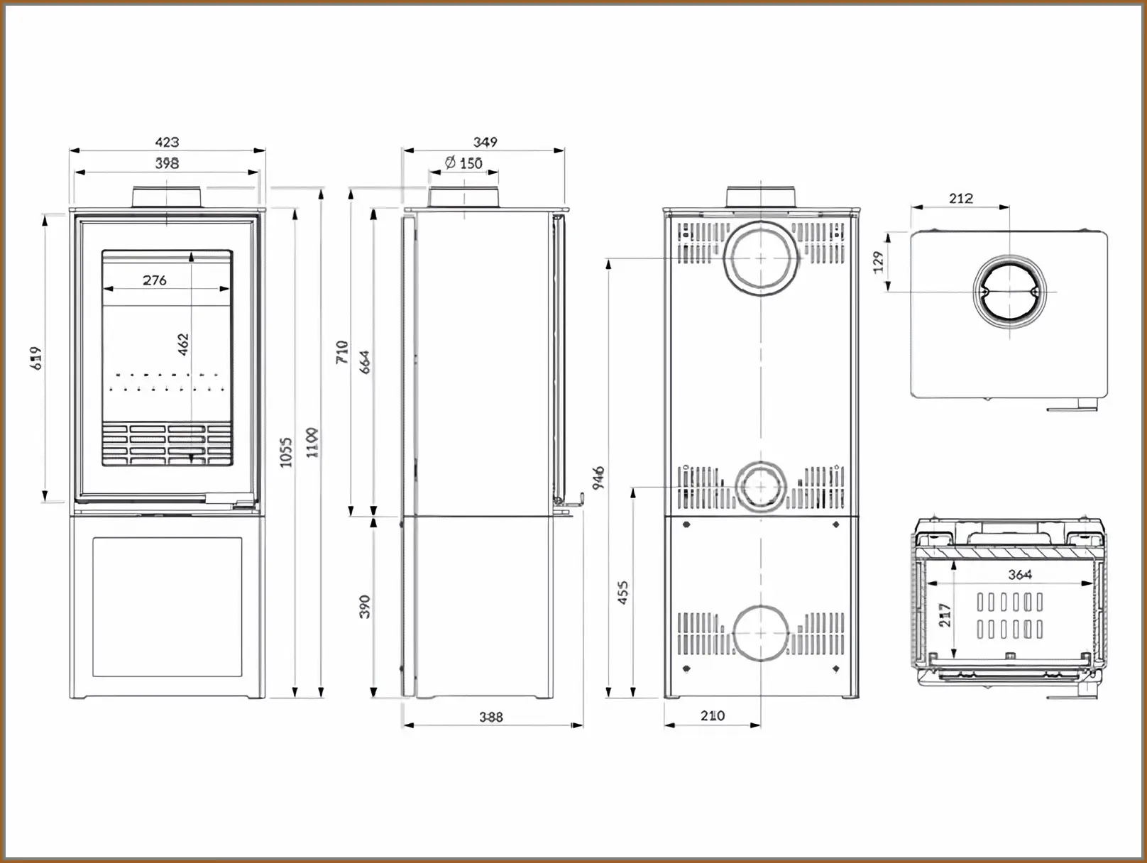 Piec wolnostojący stalowo żeliwny 9,5 kW KAWMET VENUS S16 S-Box ECO VENUS-S16-S-BOX-ECO-rysunek