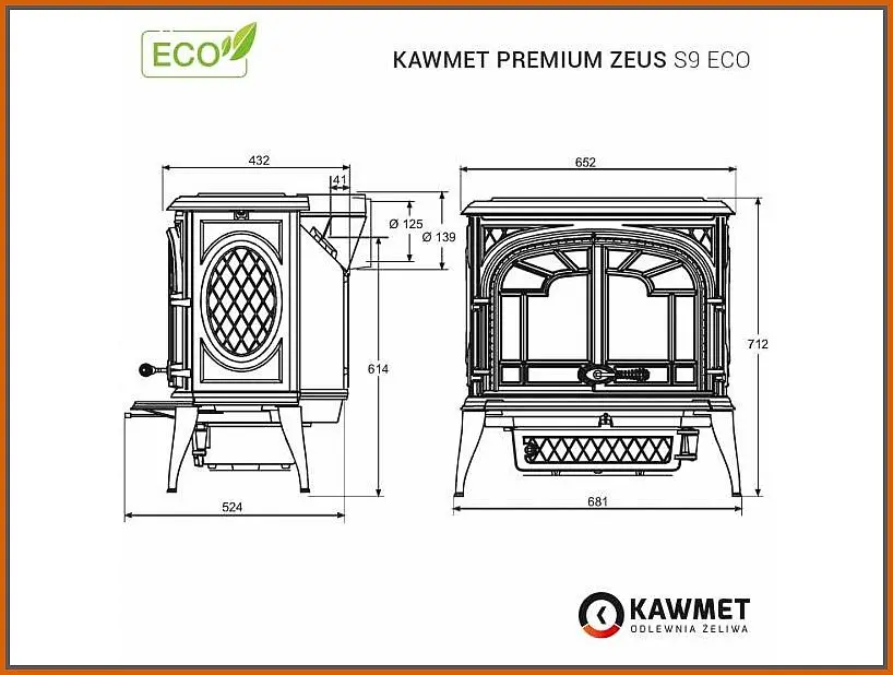 Piec-kominkowy-żeliwny-Kawmet-Premium-Zeus-S9-Eco-rysunek