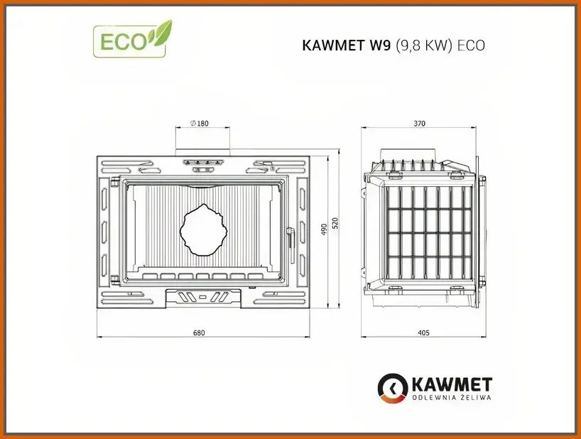 Wkład-żeliwny-Kawmet-W9-9,8-Kw-Eco-rysunek-z-wymiarami