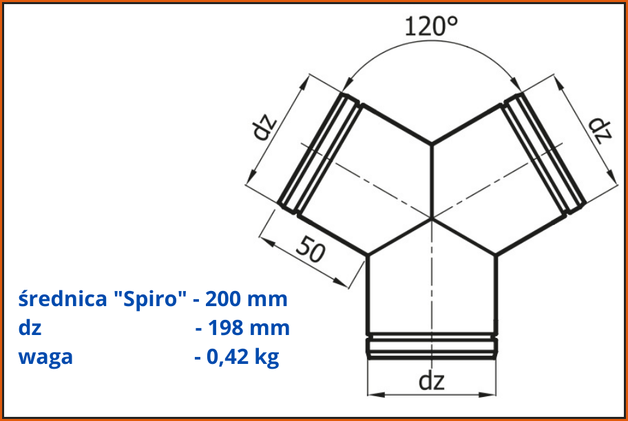 Trójnik portki YS200x120-OC-rysunek z wymiarami