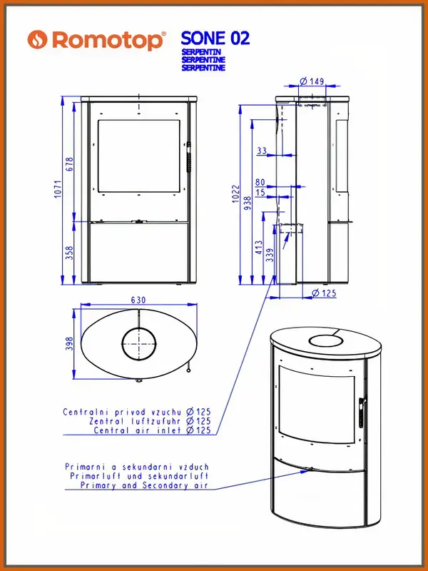 Wymiary pieca Romotop SONE 01 - rysunek