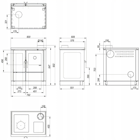 Piec kuchenny Kuchnia stalowy fajerki 9 kW Defro Culina S Przyłącze Zestaw