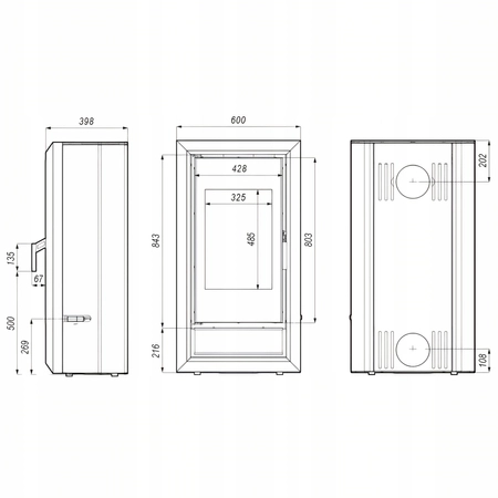 Piec kominkowy powietrzny stalowy 9 kW Defro IGNIS z przyłączem kominowym