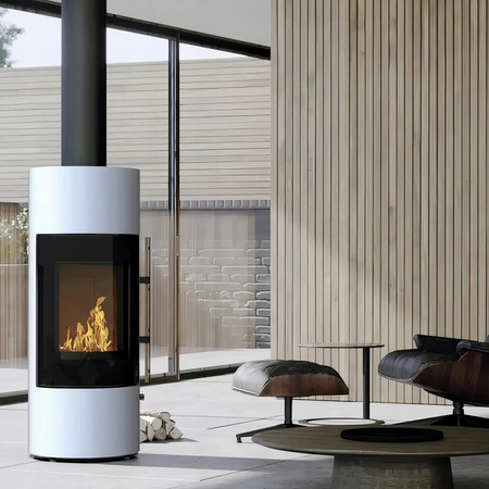 Piec kominkowy wolnostojący stalowy czarny 7kW Defro Orion Przyłącze Zestaw