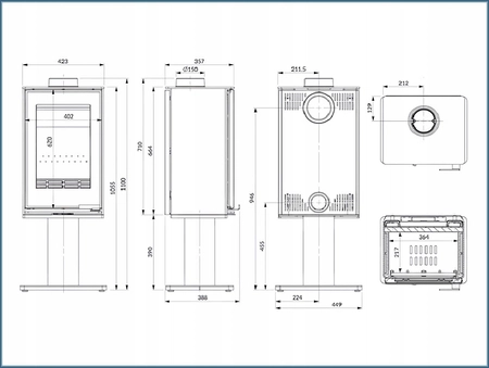 Piec wolnostojący stalowo żeliwny 9,5 kW KAWMET VENUS S16 Leg Decor ECO