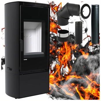 Piec kominkowy wolnostojący stalowy moc 9 kW Defro DEA Przyłącze Zestaw