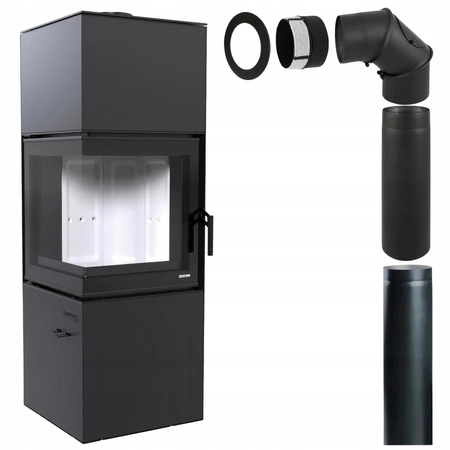 Piec kominkowy wolnostojący stalowy Defro Quadroom Long Przyłącze Zestaw