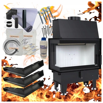 Kominek wkład narożny Defro Home Impuls SM BL i zestaw do montażu zabudowy