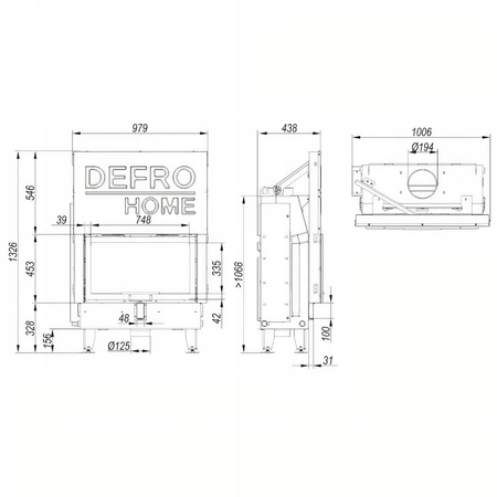 Wkład kominkowy prosty gilotyna 12 kW Defro Impuls LA G Zestaw montażowy