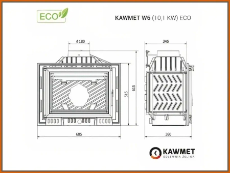 Wkład kominkowy żeliwny Kawmet W6 (10,1 kW) Eco