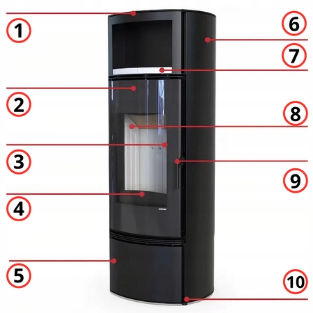 Piec kominkowy wolnostojący moc 9 kW Eko Defro Extento H Przyłącze Zestaw