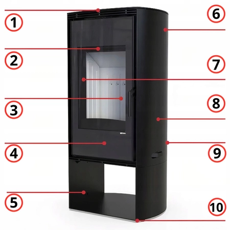 Piec kominkowy wolnostojący stalowy moc 9 kW Defro DEA LOG Przyłącze Zestaw