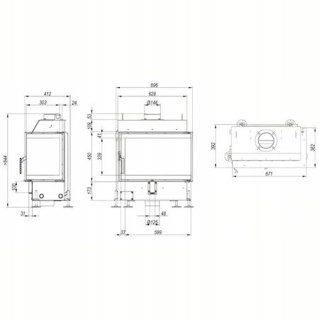 Wkład kominkowy prawy 7 kW Eko Defro Impuls SM BP Basic Zestaw montażowy