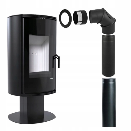 Piec kominkowy powietrzny stalowy 9 kW Defro ORBIS TOP i przyłącze kominowe