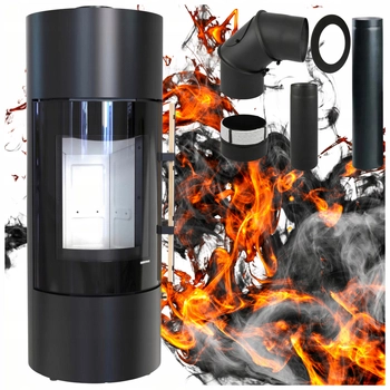 Piec kominkowy wolnostojący stalowy czarny 7kW Defro Orion Przyłącze Zestaw