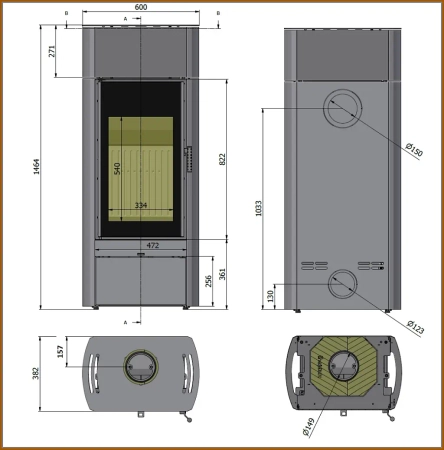 Piec kominkowy powietrzny akumulacyjny Hajduk Rectan F3A