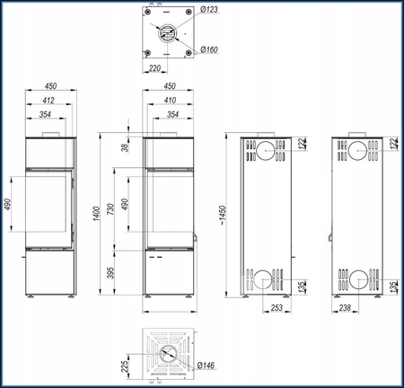 Piec kominkowy powietrzny Defro Home QUADROOM LONG