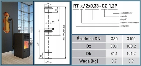 Rura teleskopowa do pieców na pelet SPKP RT100/2x0.33-CZ1,2P Darco