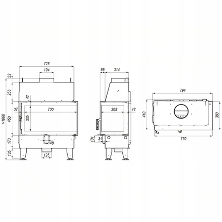 Wkład kominkowy prawy 10 kW Eko Defro Home Impuls ME BP Zestaw montażowy