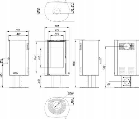 Piec kominkowy powietrzny stalowy na smukłej nodze 9 kW Defro Home DEA TOP