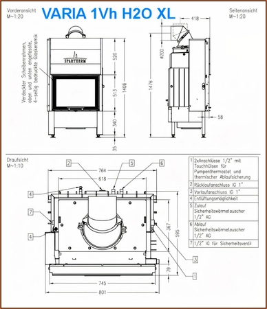 Wkład kominkowy z płaszczem wodnym Spartherm VARIA 1Vh H2O XL