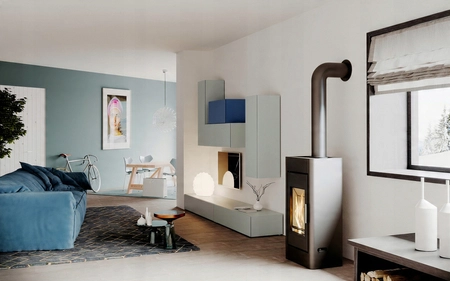 Piec kominkowy wolnostojący stalowy moc 9 kW Defro Solum Przyłącze Zestaw