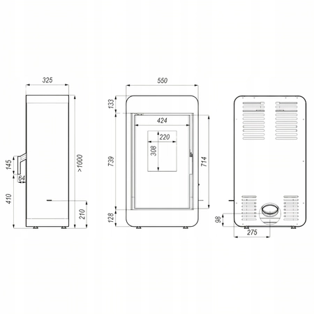 Piec kominkowy wolnostojący stalowy o mocy 6 kW Defro Pico Przyłącze Zestaw