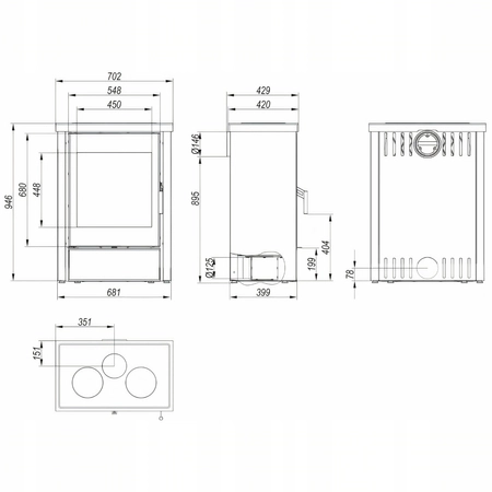 Piec kominkowy wolnostojący stalowy 9,8 kW Defro Della Przyłącze Zestaw