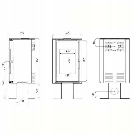 Piec kominkowy powietrzny stalowy 9 kW Defro ORBIS TOP i przyłącze kominowe
