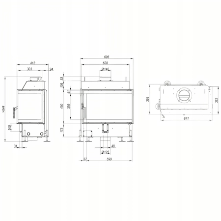 Wkład kominkowy lewy 7 kW Eko Defro Impuls SM BL Basic Zestaw montażowy