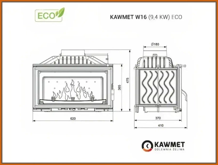 Wkład kominkowy żeliwny Kawmet W16 (9,4 kW) Eco