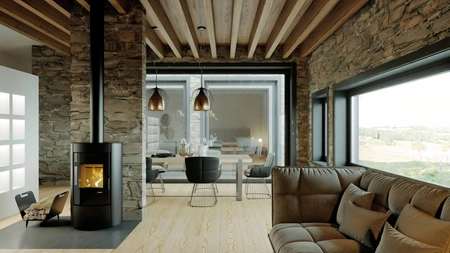 Piec kominkowy wolnostojący stalowy moc 6 kW Defro Ceres Przyłącze Zestaw