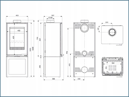 Piec wolnostojący stalowo żeliwny 9,5 kW KAWMET VENUS S16 S-Box Decor ECO