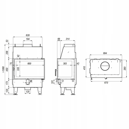 Wkład kominkowy prawy 9 kW Eko Defro Home Impuls SM BP Zestaw montażowy