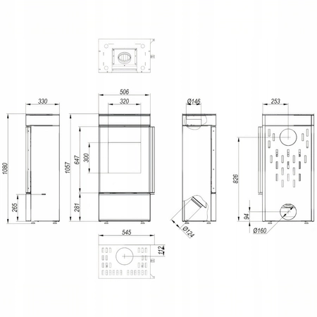 Piec kominkowy wolnostojący stalowy 6 kW Defro Cube Mini Przyłącze Zestaw