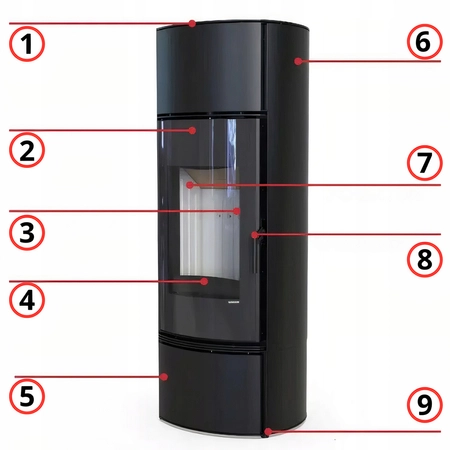 Piec kominkowy wolnostojący moc 9 kW Eko Defro Extento F Przyłącze Zestaw