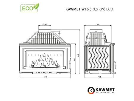 Wkład kominkowy żeliwny Kawmet W16 (13,5 kW) Eco
