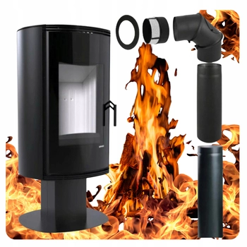 Piec kominkowy powietrzny stalowy 9 kW Defro ORBIS TOP i przyłącze kominowe