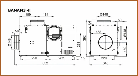 Zestaw Nawiewny Banan3-II 660m3/h turbina + bypass + zawór zwrotny